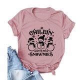 Women Chillin with My Snowmies Christmas Crew Shirt Cool Xmas Tee