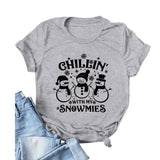 Women Chillin with My Snowmies Christmas Crew Shirt Cool Xmas Tee