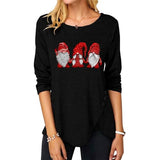 Women Women Christmas Gnomies Fashion Top Irregular Button Long Sleeve Round Neck Shirt