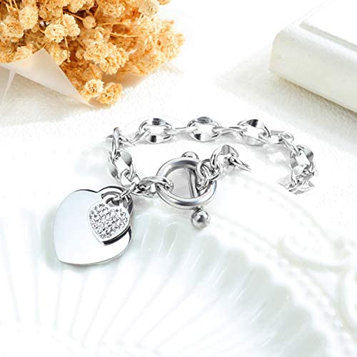Damen-Gliederketten aus Edelstahl mit Herzanhängern, Armbänder für Teenager-Mädchen, Knebelverschluss