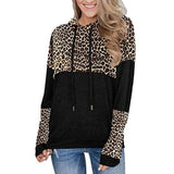 Women Stitching Leopard Print Hooded Long Sleeve Sweater