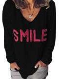 Women V Neck Smile Long Sleeve Blouse