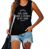 Women Sun Sand and A Drink in My Hand Tank Top Cute Graphic Shirt