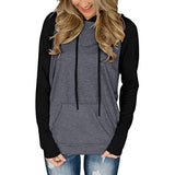 Women Contrasting Color Raglan Sleeve Hooded Pocket Shirt Fashion Blouse