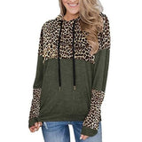 Women Stitching Leopard Print Hooded Long Sleeve Sweater