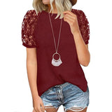 Women Fashion Tops Grace Stitching Round Neck Short-Sleeved Shirt