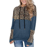 Women Stitching Leopard Print Hooded Long Sleeve Sweater