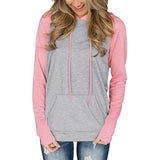 Women Contrasting Color Raglan Sleeve Hooded Pocket Shirt Fashion Blouse