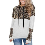 Women Stitching Leopard Print Hooded Long Sleeve Sweater