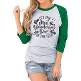 Christmas Shirt for Women Christmas Shirt It is The Most Wonderful Time 3/4 Raglan Sleeves Shirt