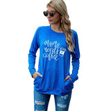 Mom Gift Shirt Women Mama Needs Coffee Long Sleeve Blouse with Pockets