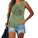 Women Sun Sand and A Drink in My Hand Tank Top Cute Graphic Shirt