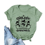 Women Chillin with My Snowmies Christmas Crew Shirt Cool Xmas Tee