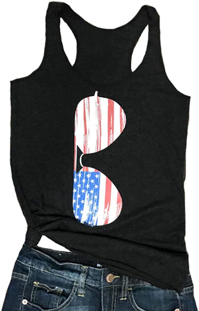 Women American Flag Sunglasses T-Shirt 4th of July Shirt