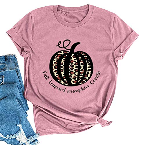 Women Fall Leopard Pumpkin Circle T-Shirt Pumpkin Shirt