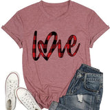 Buffalo Plaid Love Hearts Shirt Women Valentines Day Tees