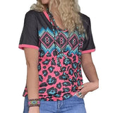 Women Short Sleeve Floral Print Shirt Tops Bohemian Tee Shirt