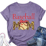 Women Baseball Mom T-Shirt Women Funny Leopard Graphic Mama Shirt