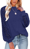 Women Fashion Tops Grace Stitching Round Neck Long-Sleeved Shirt