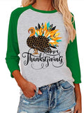 Happy Thanksgiving Shirt for Women 3/4 Long Raglan Sleeve Thanksgiving Gift Tops