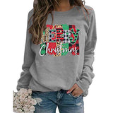 Women Long Sleeve Leopard & Buffalo Plaid Merry Christmas Sweater Christmas Shirt