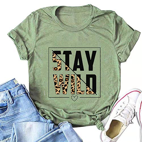 Women Stay Wild T-Shirt Leopard Graphic Shirt