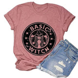 Women Basic Witch T-Shirt Funny Coffee Graphic T-Shirt for Women