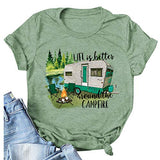 Women Life is Better Around The Campfire Shirt Short Sleeve Graphic Funny T-Shirt