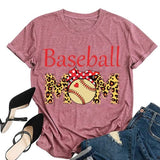 Women Baseball Mom T-Shirt Women Funny Leopard Graphic Mama Shirt