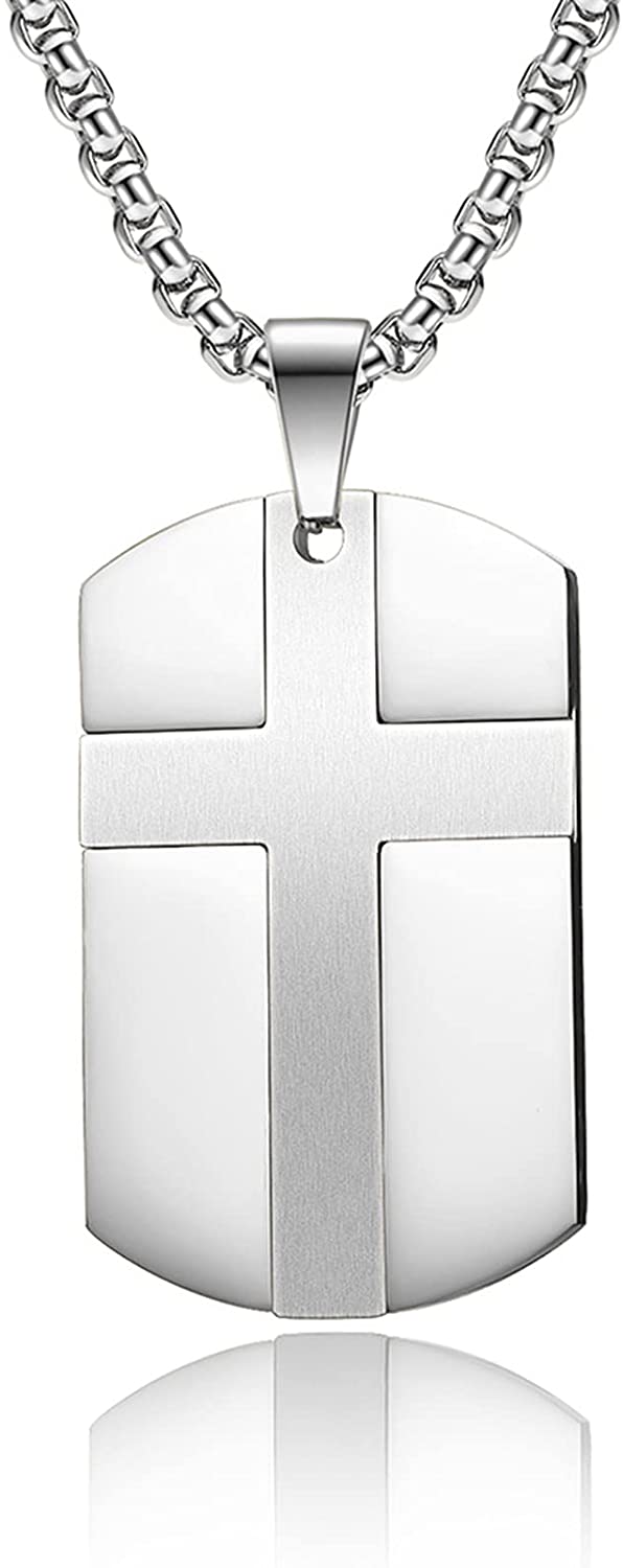 Men's Stainless Steel Black Silver Gold Cross Tag Pendant Necklace for Men Lord's Prayer Necklace Engraved Bible