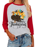 Happy Thanksgiving Shirt for Women 3/4 Long Raglan Sleeve Thanksgiving Gift Tops