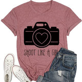 Women Valentines Day Camera Heart Shirt