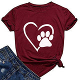 Women Dog Paw Love Heart T-Shirt Dog Mom Shirt