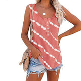 Women Casual Sleeveless Tie Dye Stripe Shirt Tunic Shirt with Buttons