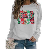 Women Long Sleeve Leopard & Buffalo Plaid Merry Christmas Sweater Christmas Shirt