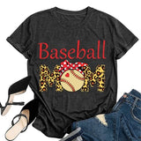 Women Baseball Mom T-Shirt Women Funny Leopard Graphic Mama Shirt