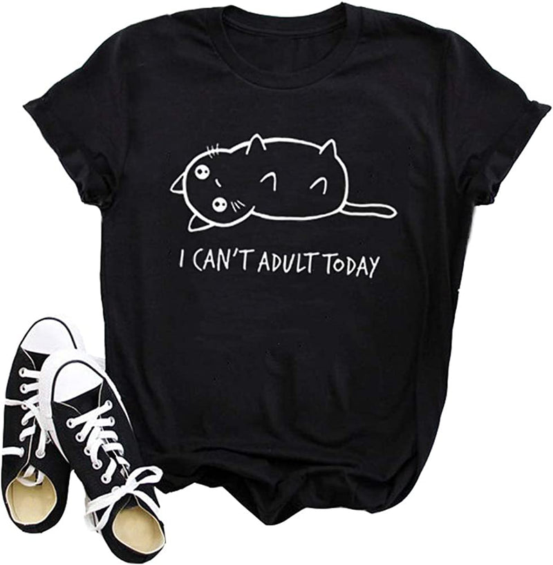 Women Nope Not Today Cat Shirt (US M, Black)