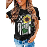 Women American Flag Sunflower T-Shirt Sunflower Graphic Tee Shirt