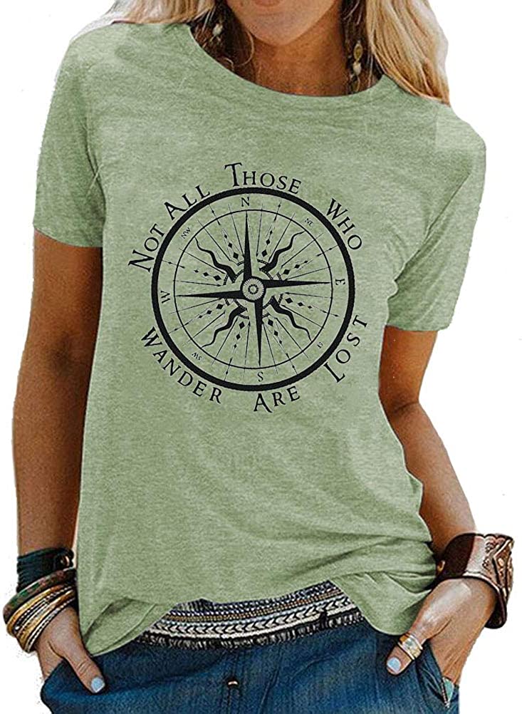 Women Not All Those Who Wander are Lost T-Shirt Graphic Compass Shirt