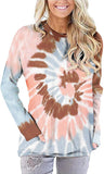 Women Fashion Long Sleeve Tie Dye Blouse with Pockets