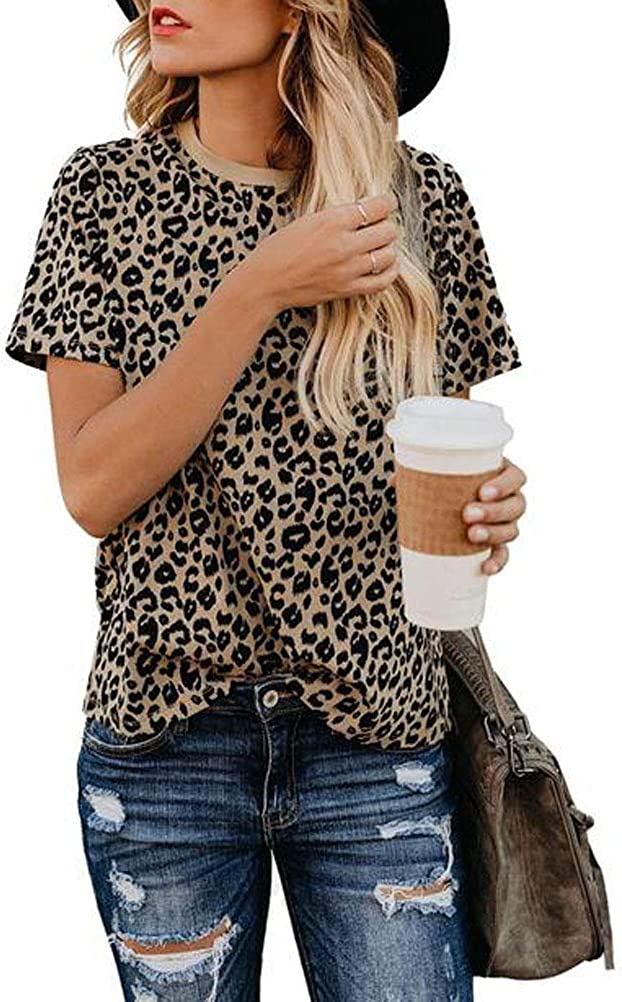 Women Fashion Leopard Pattern T-Shirt Basic Top