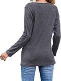 Women Christmas Tree Top Irregular Button Long Sleeve Round Neck Shirt