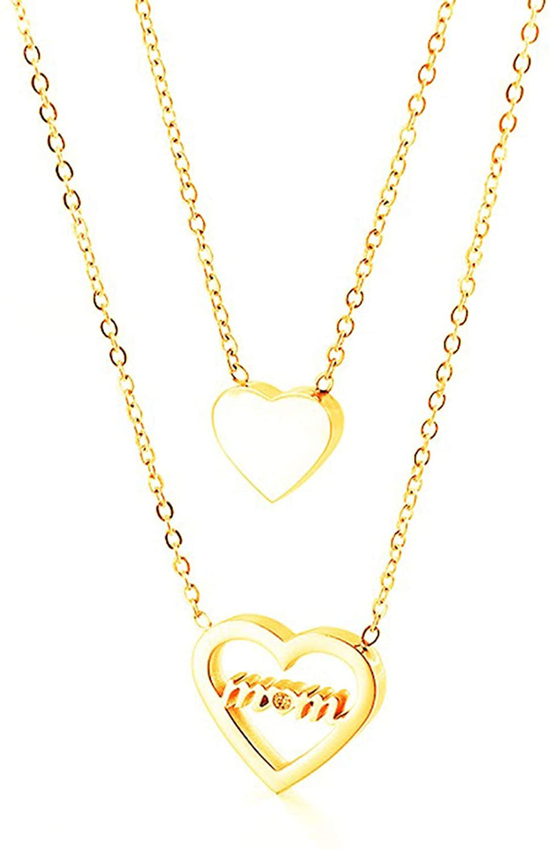 Love Heart Womens Necklace Stainless Steel Gold Plated Pendant Necklaces for Mom Inlay 5A Cubic Zirconia Personalized Moms Necklace with Kid’s Name
