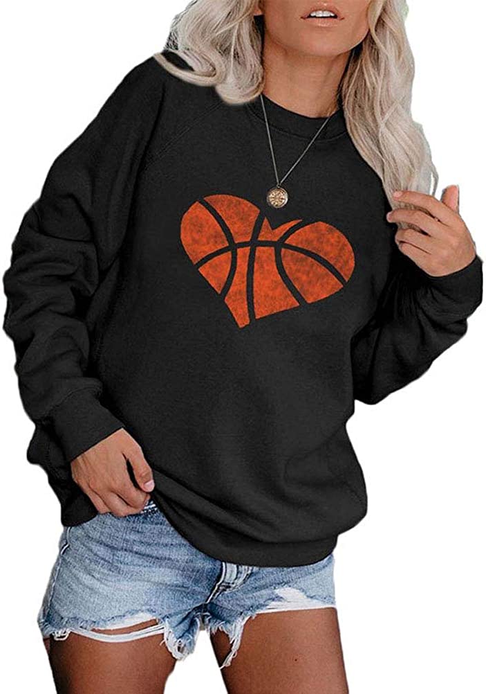 Sweat-shirt à manches longues avec cœur de basket-ball pour femmes