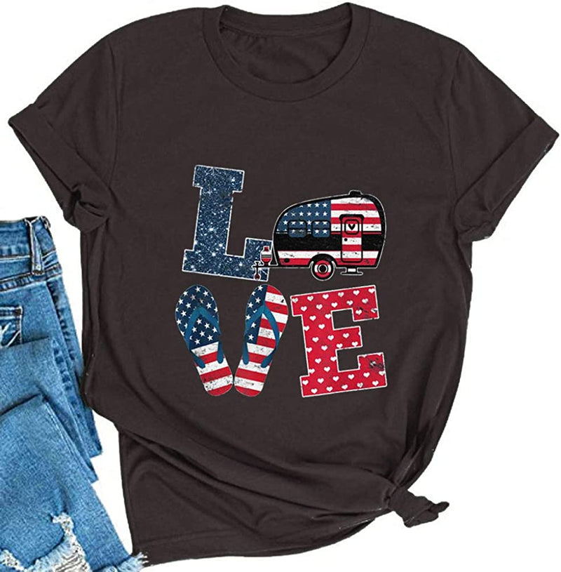 Women American Flag Shirt Love T-Shirt