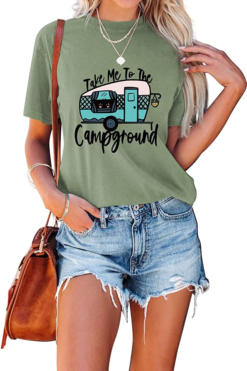 Women Take Me to The Campground Tees Camp Summer Vacation T-Shirt