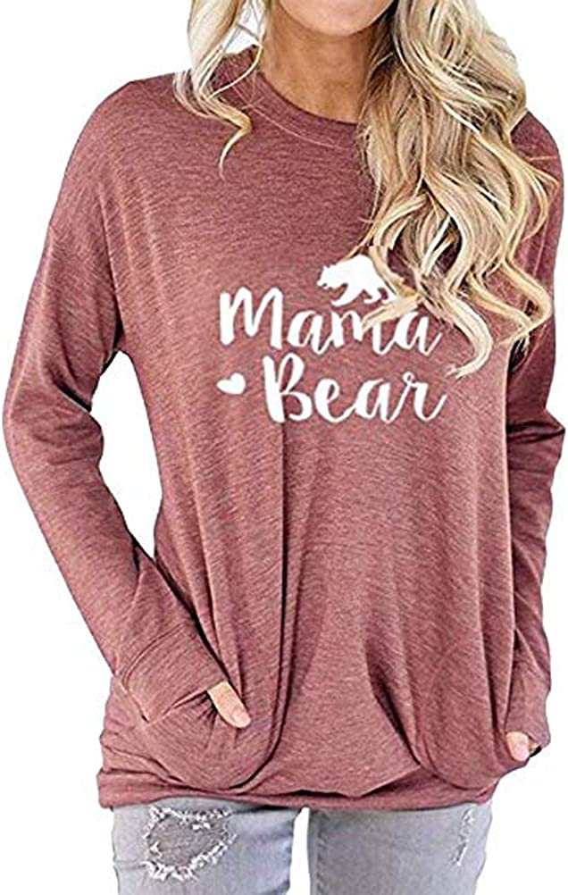 Women Mama Bear T-Shirt Blouse with Pockets