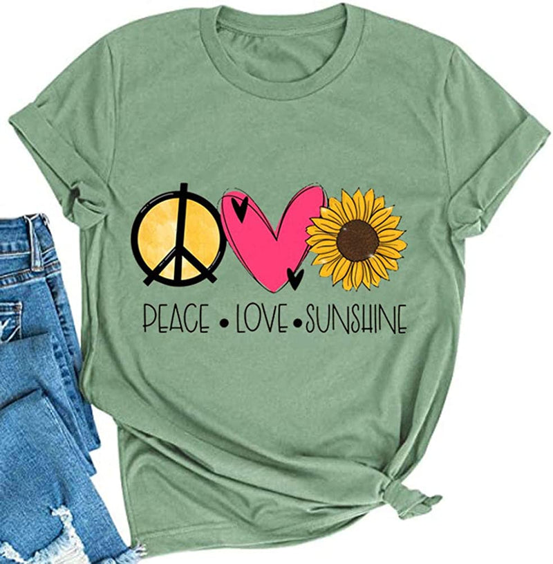 Women Peace Love Sunflowers T-Shirt Sunshine Shirt
