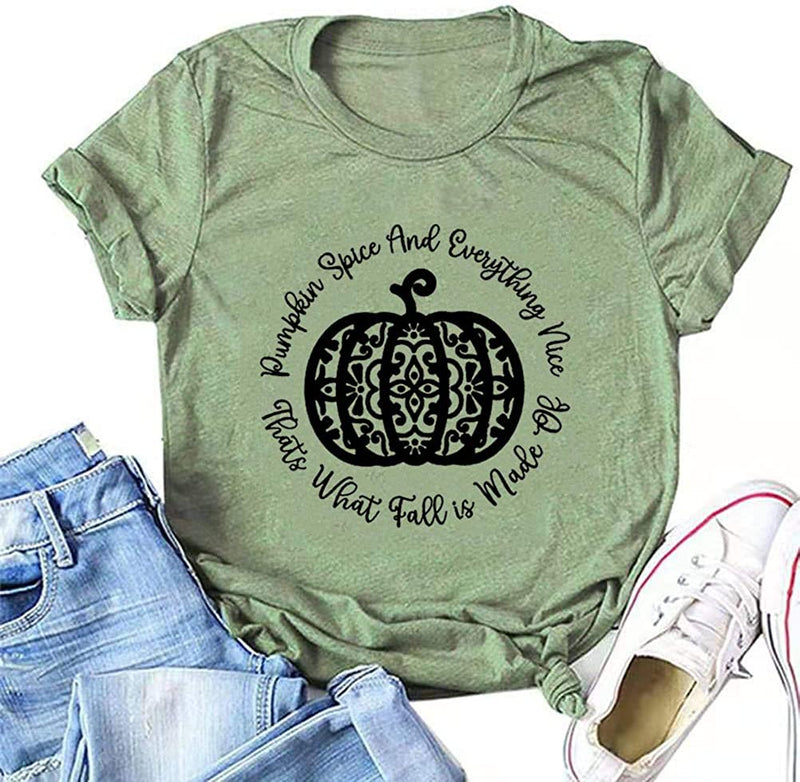 Women Pumpkin Spice and Everything Nice T-Shirt Halloween Pumpkin Shirt