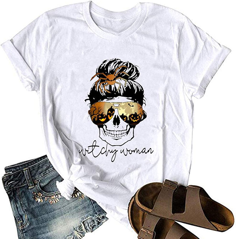 Witchy Woman T-Shirt Skull Halloween Shirt